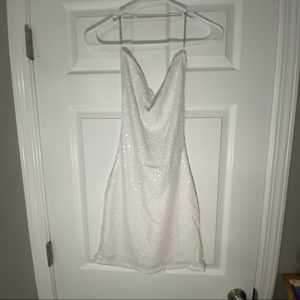 SHEIN open back chain halter dress